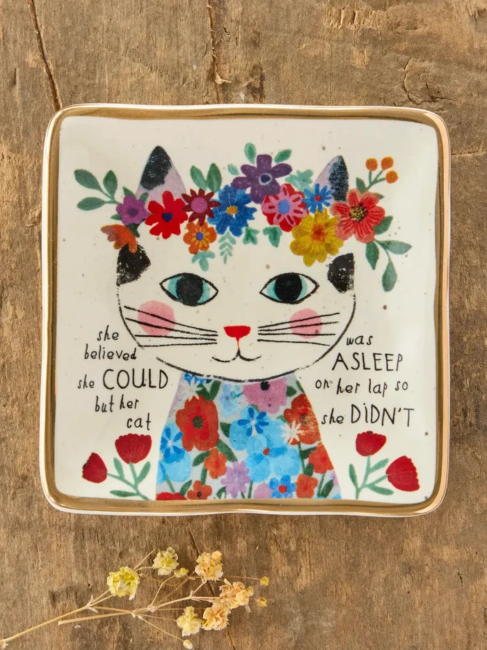 Artsy Ceramic Trinket Dish - Cat Was Asleep On Her Lap-view 1