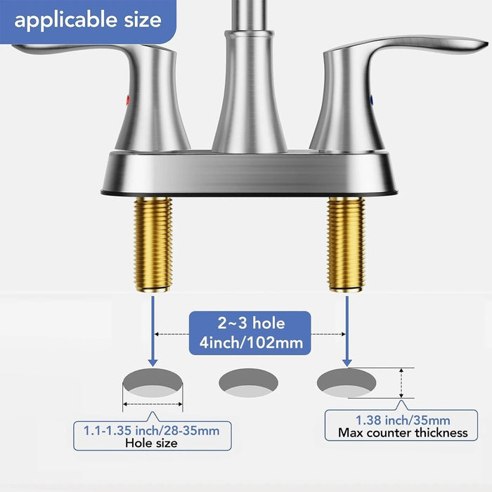 Bathroom Sink Faucet Brushed Nickel, 3 Hole 4 In Centerset Vanity Mixer with Drain