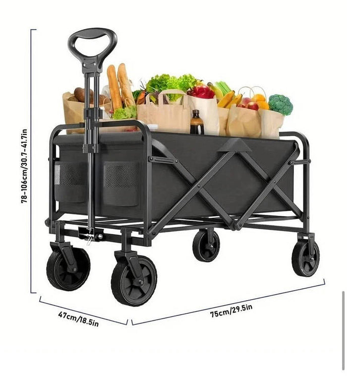 Collapsible Garden Utility Wagon Cart, Foldable with Adjustable Handle for Outdoor Yard, Camping, Beach
