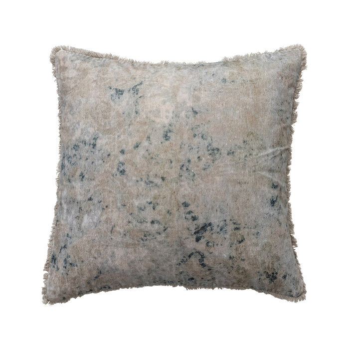 24" Square Cotton Velvet Printed Pillow with Design & Fringee