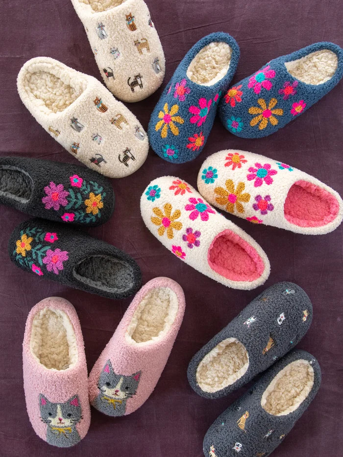 Embroidered Sherpa Slippers - Cats-view 3