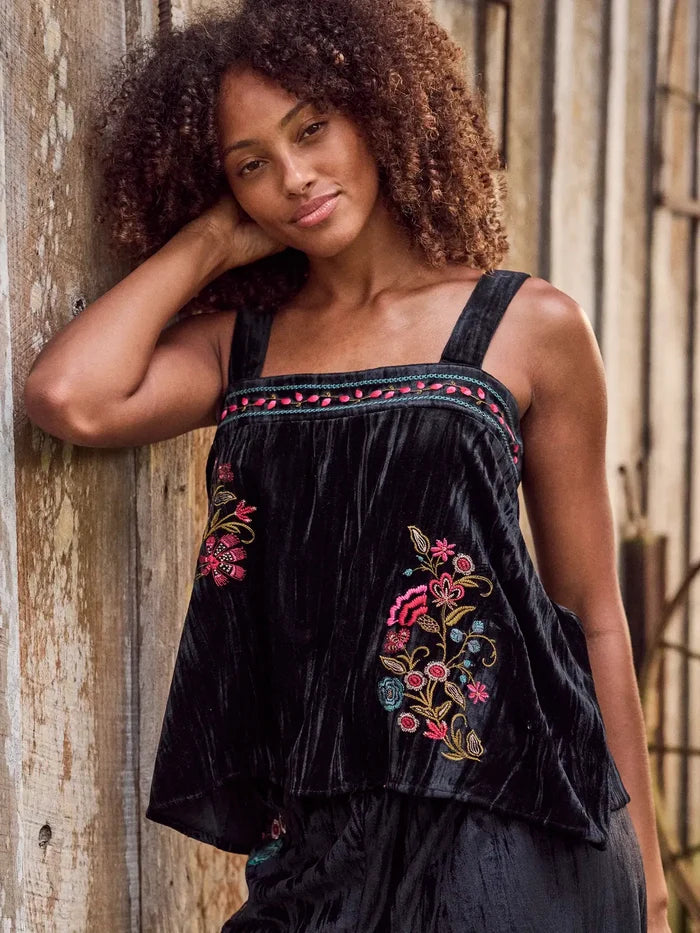 Embroidered Velvet Top - Black Mystic Meadow-view 6