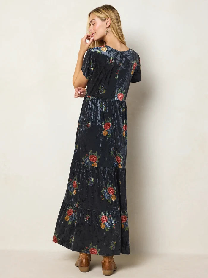 Evangeline Velvet Maxi Dress - Mystic Bouquets Black-view 6