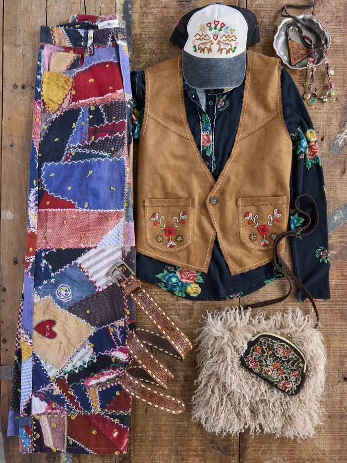 Hudson Wide-Leg Cotton Jeans - Brimfield Patchwork Multi-view 7