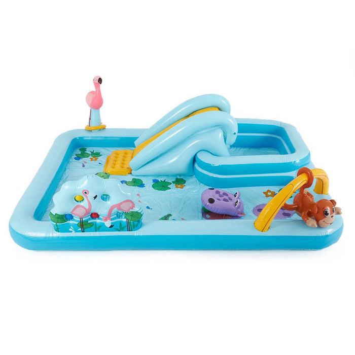 Inflatable Jungle Adventure Kiddie Pool with Sprayer, 96 x 78 x 28 Inch Kids Play Center