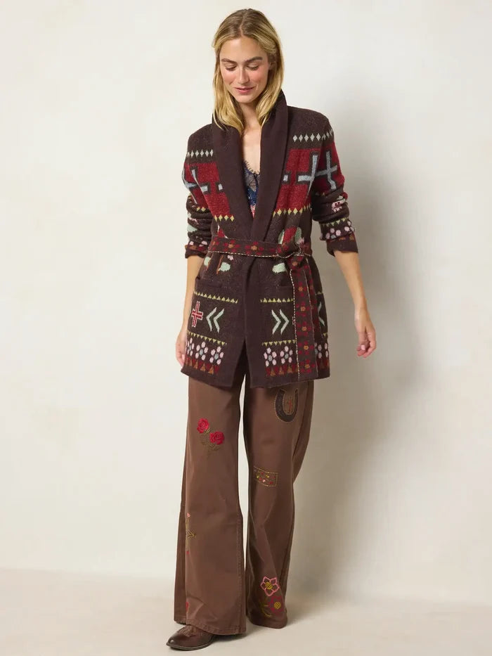 Intarsia Sweater Coat - Westward Ranch Brown-view 7