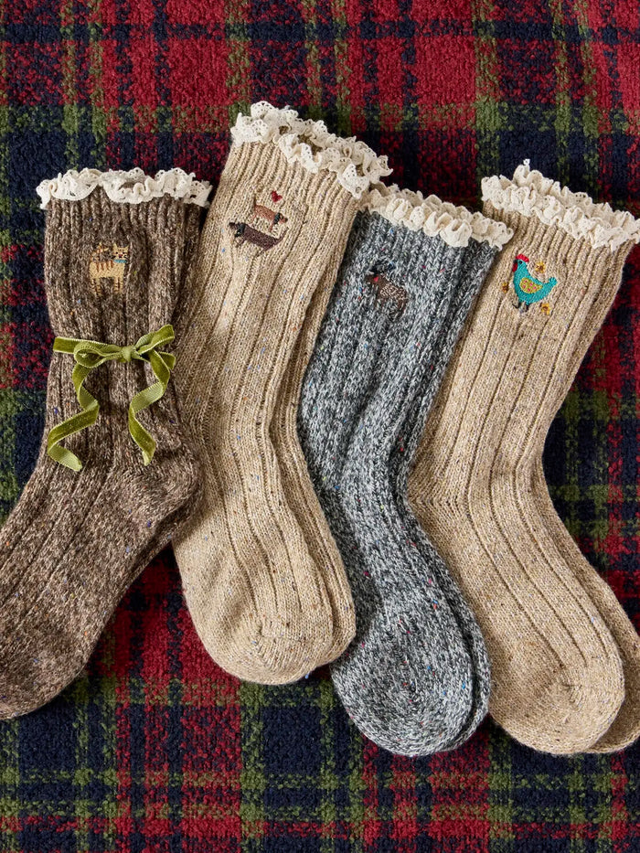Little Things Embroidered Socks - Moose-view 4