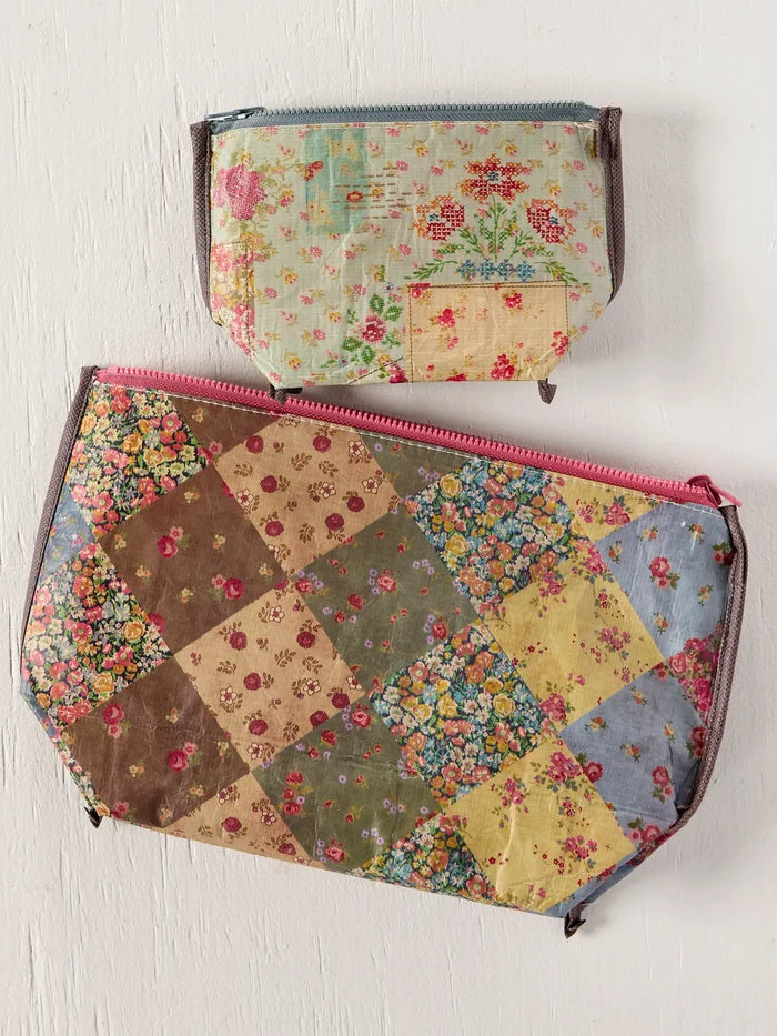 Recycled Reversible Zipper Pouches, Set of 2 - Flea Market Flora-view 3