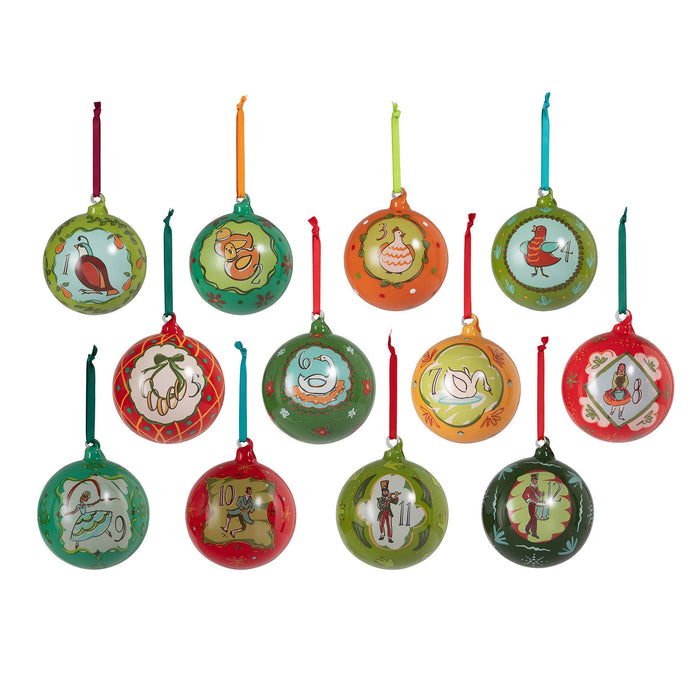 12 Days of Christmas Glass Ball Ornament Set