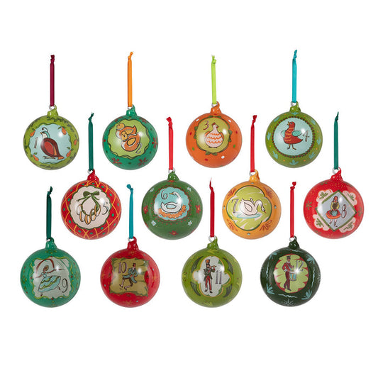12 Days of Christmas Glass Ball Ornament Set