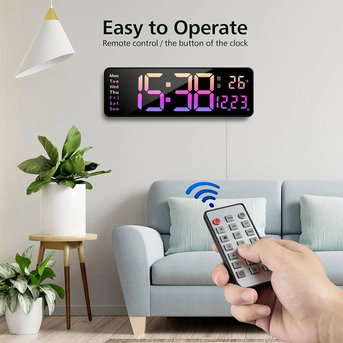 16 Inch Large Digital LED Wall Clock, Big Numbers with Date, Temperature & Timer