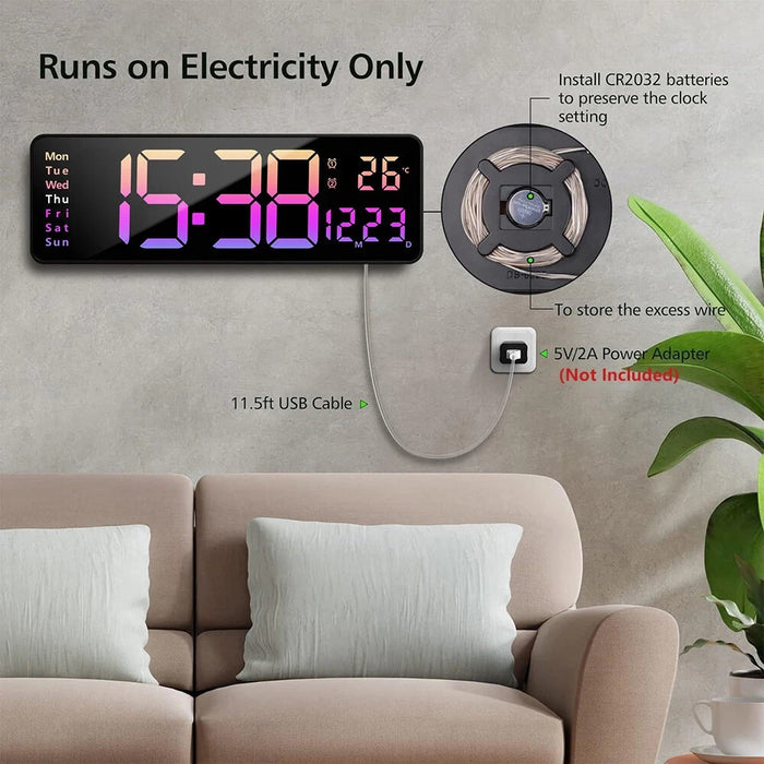 16 Inch Large Digital LED Wall Clock, Big Numbers with Date, Temperature & Timer