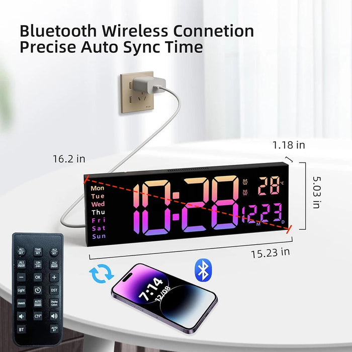 16 Inch Large Digital LED Wall Clock, Big Numbers with Date, Temperature & Timer