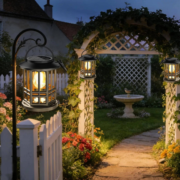 2 Pack Solar Hanging Lanterns, Waterproof Outdoor Warm White LED Lights for Garden, Patio, Yard Decor