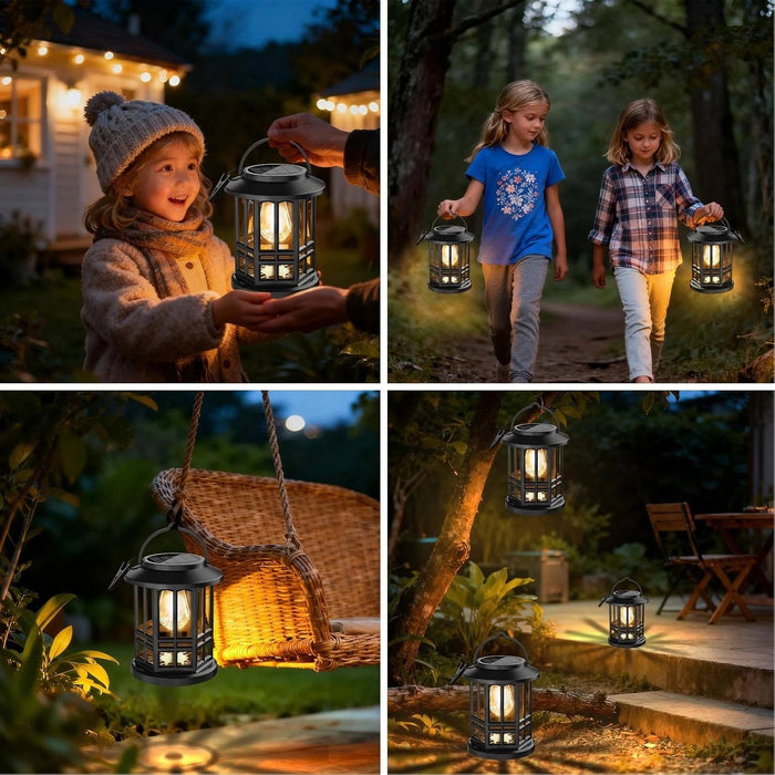 2 Pack Solar Hanging Lanterns, Waterproof Outdoor Warm White LED Lights for Garden, Patio, Yard Decor