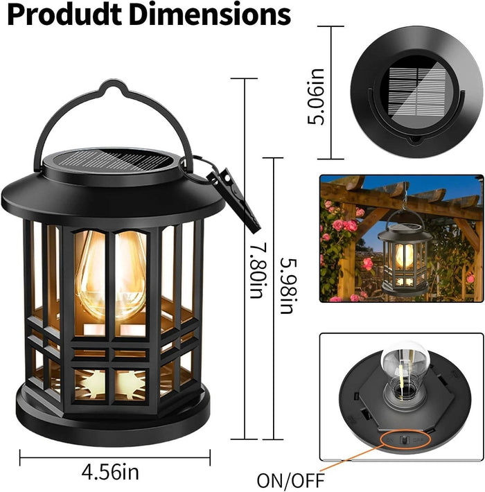 2 Pack Solar Hanging Lanterns, Waterproof Outdoor Warm White LED Lights for Garden, Patio, Yard Decor