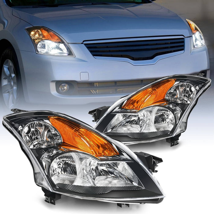 2007-2009 Nissan Altima Sedan Factory Style Chrome Headlights, Complete Pair (Left + Right)