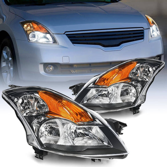 2007-2009 Nissan Altima Sedan Factory Style Chrome Headlights, Complete Pair (Left + Right)