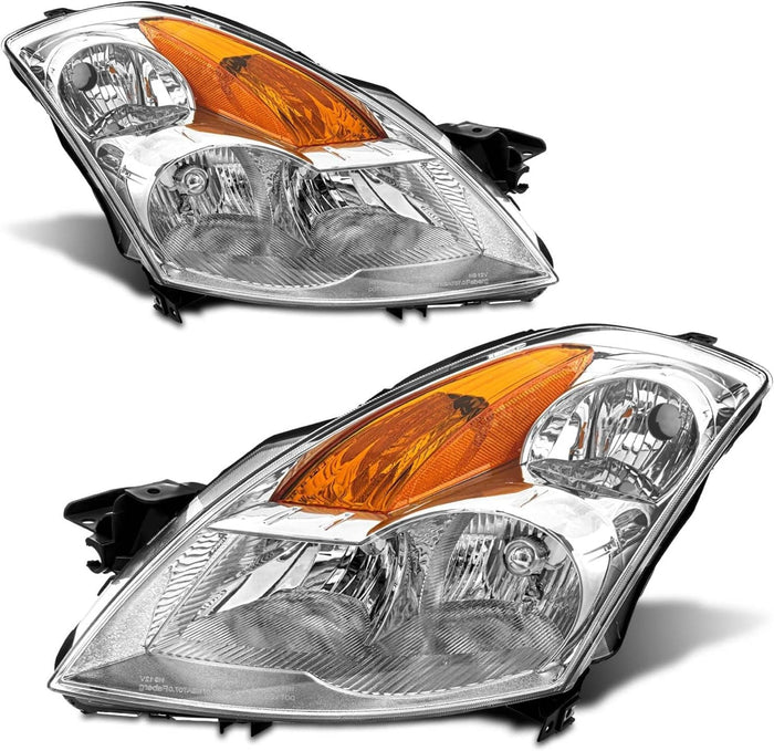2007-2009 Nissan Altima Sedan Factory Style Chrome Headlights, Complete Pair (Left + Right)