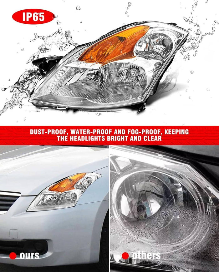 2007-2009 Nissan Altima Sedan Factory Style Chrome Headlights, Complete Pair (Left + Right)