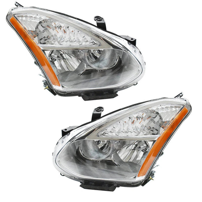 2008-2013 Nissan Rogue Chrome Headlights, Crystal Clear Lens Assembly, Left & Right Side Pair, Direct OEM Fit