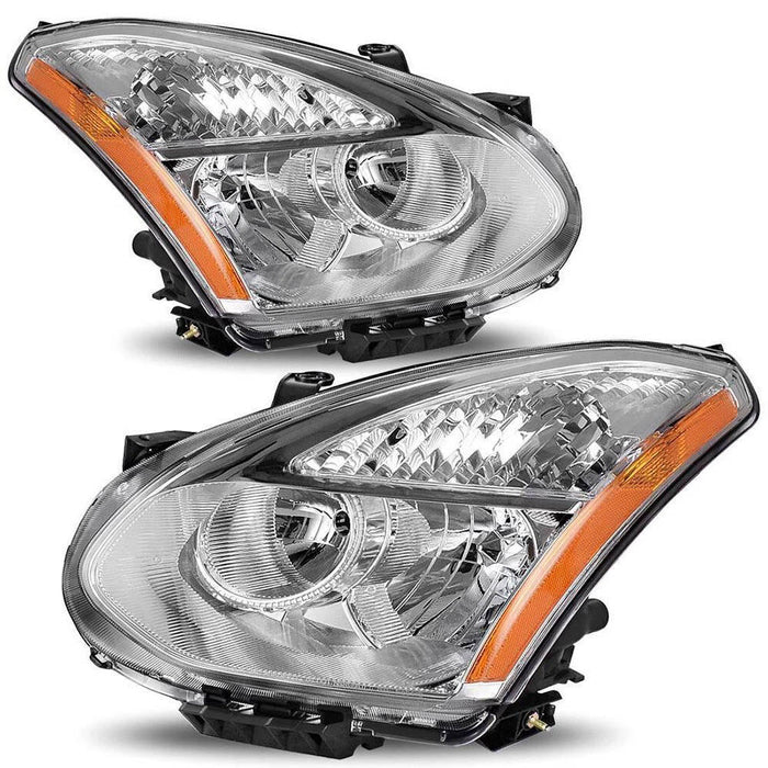 2008-2013 Nissan Rogue Chrome Headlights, Crystal Clear Lens Assembly, Left & Right Side Pair, Direct OEM Fit