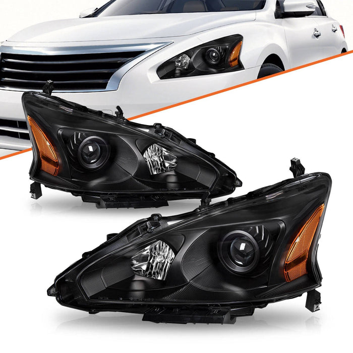 2013-2015 Nissan Altima 4 Door Sedan Black Projector Headlights Lamps Pair