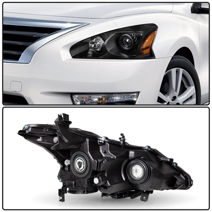 2013-2015 Nissan Altima 4 Door Sedan Black Projector Headlights Lamps Pair