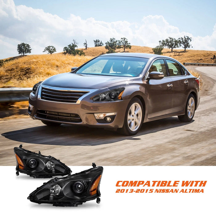 2013-2015 Nissan Altima 4 Door Sedan Black Projector Headlights Lamps Pair