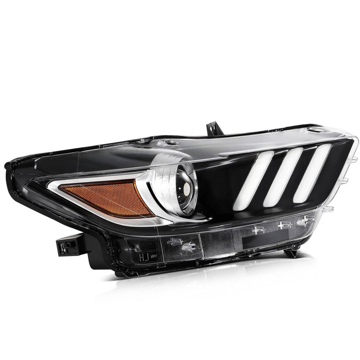 2015-2017 Ford Mustang Chrome Headlights, Crystal Clear Lens Assembly, Left & Right Side Pair, Direct OEM Fitment