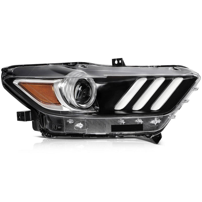 2015-2017 Ford Mustang Chrome Headlights, Crystal Clear Lens Assembly, Left & Right Side Pair, Direct OEM Fitment