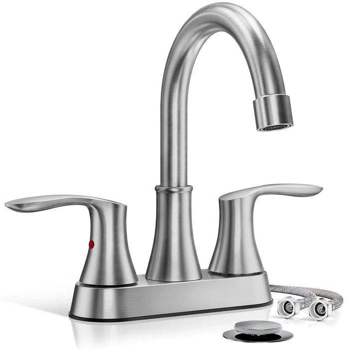 Bathroom Sink Faucet Brushed Nickel, 3 Hole 4 In Centerset Vanity Mixer with Drain