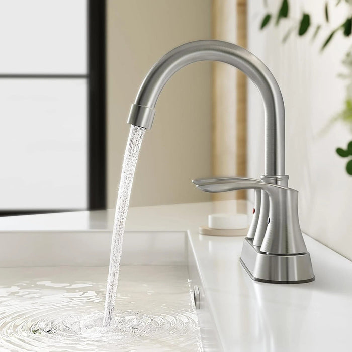 Bathroom Sink Faucet Brushed Nickel, 3 Hole 4 In Centerset Vanity Mixer with Drain