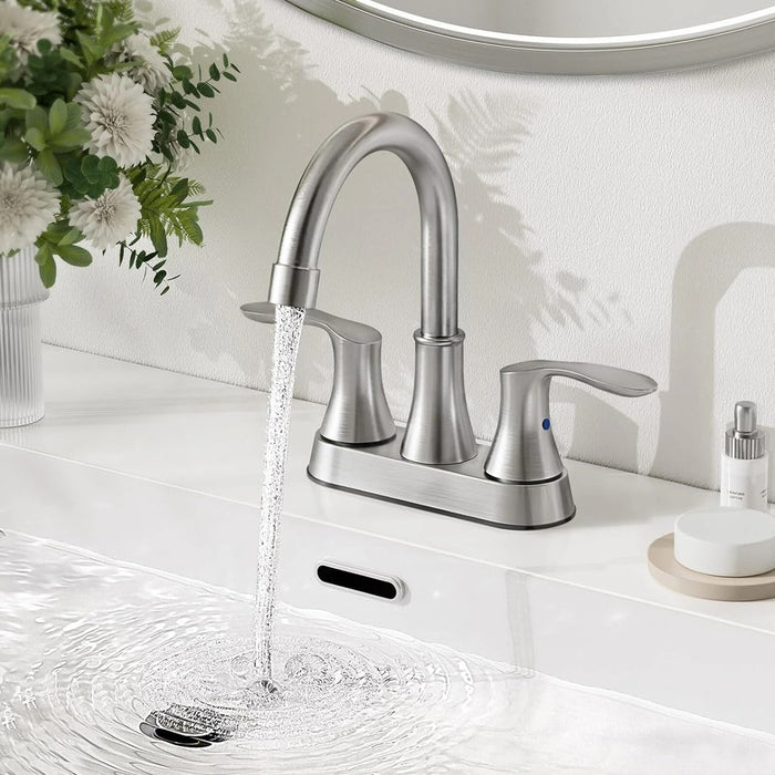 Bathroom Sink Faucet Brushed Nickel, 3 Hole 4 In Centerset Vanity Mixer with Drain