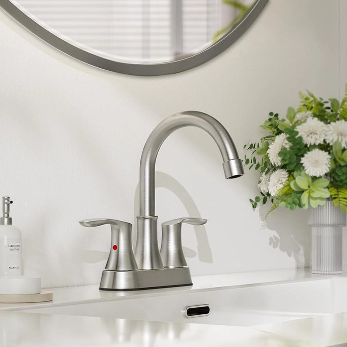 Bathroom Sink Faucet Brushed Nickel, 3 Hole 4 In Centerset Vanity Mixer with Drain