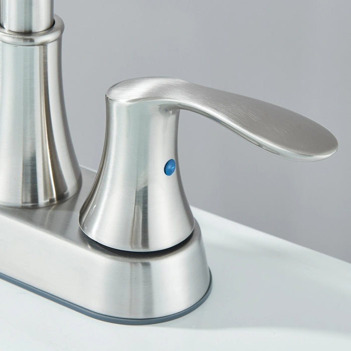 Bathroom Sink Faucet Brushed Nickel, 3 Hole 4 In Centerset Vanity Mixer with Drain
