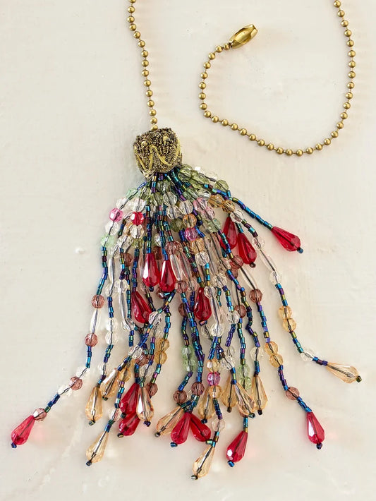 Beaded Fan Pull - Red-view 1
