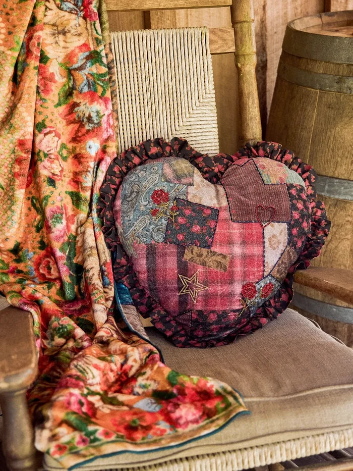 Beaded Velvet Throw Pillow - Aspen Patchwork Burgundy-view 1