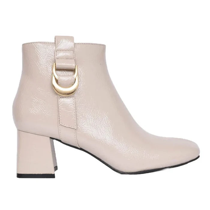 Beige Patent Heeled Ankle Boots - Franklins