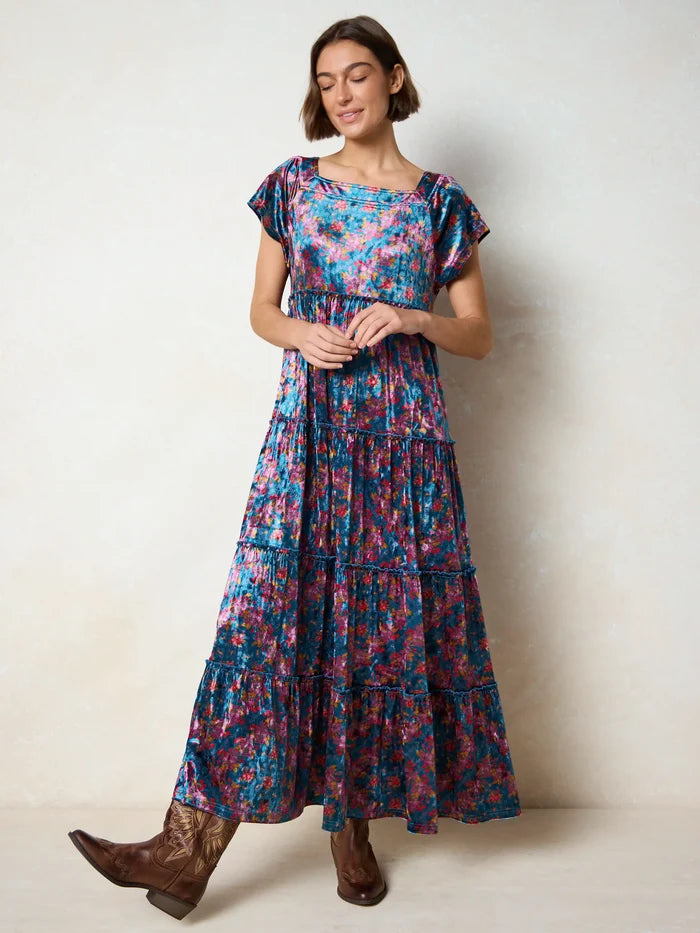 Berkley Velvet Maxi Dress - Bandana Floral Teal-view 1