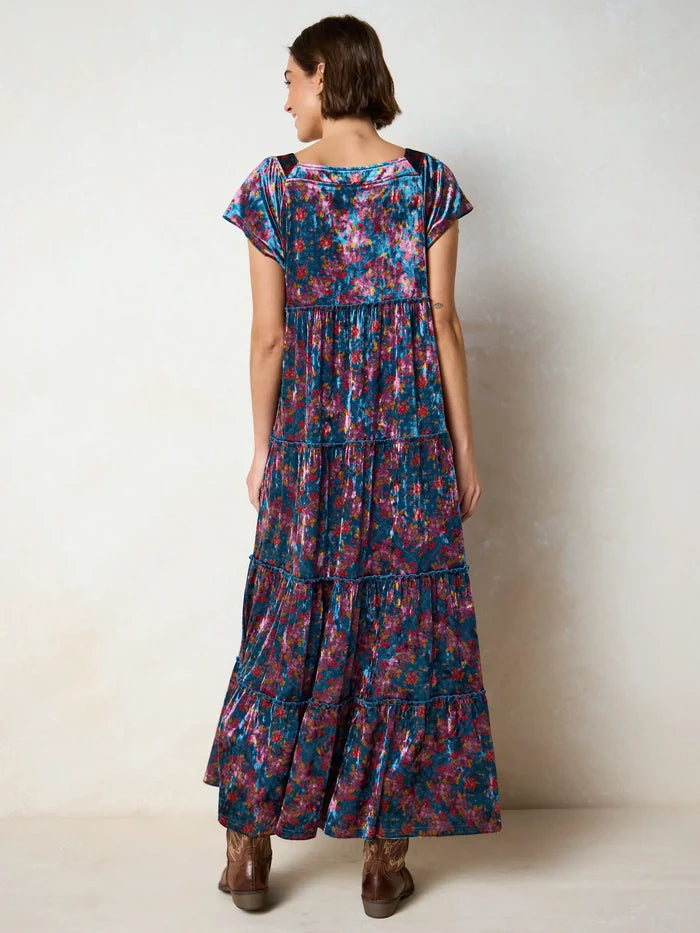 Berkley Velvet Maxi Dress - Bandana Floral Teal-view 3
