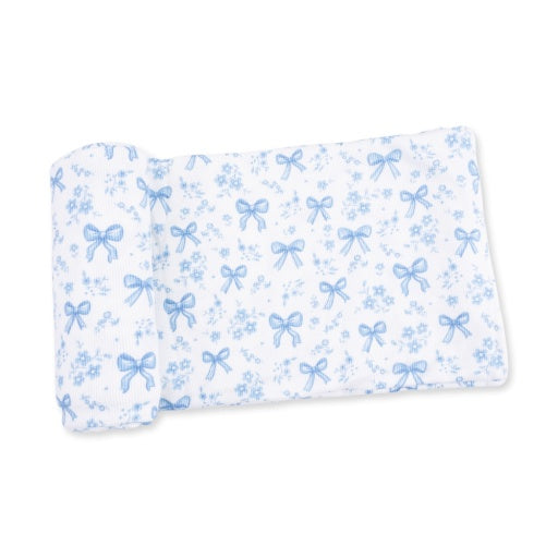Blue Bows and Flowers - Swaddle Blanket