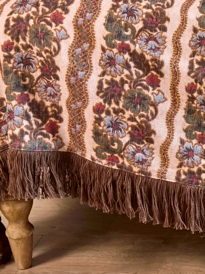 Boho Fringe Bedspread - Brocade Tapestry Cream-view 3