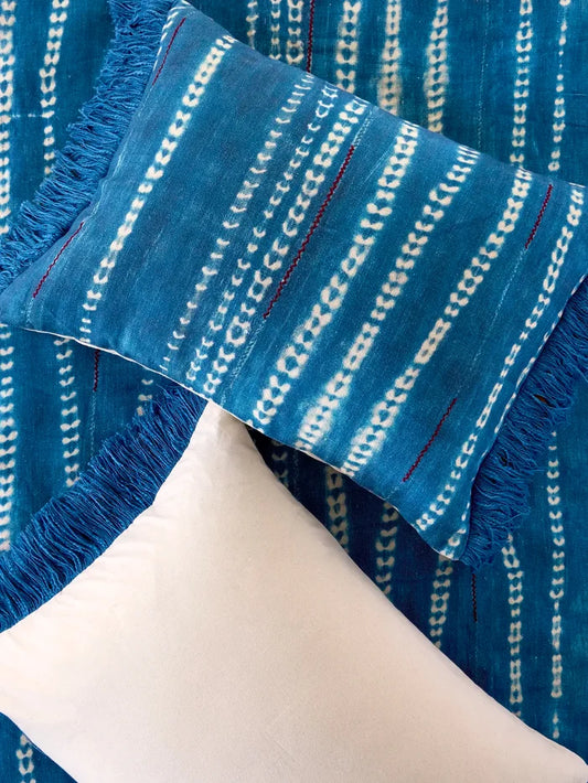 Boho Fringe Shams, Set of 2 - Shibori Stamps Indigo-view 1