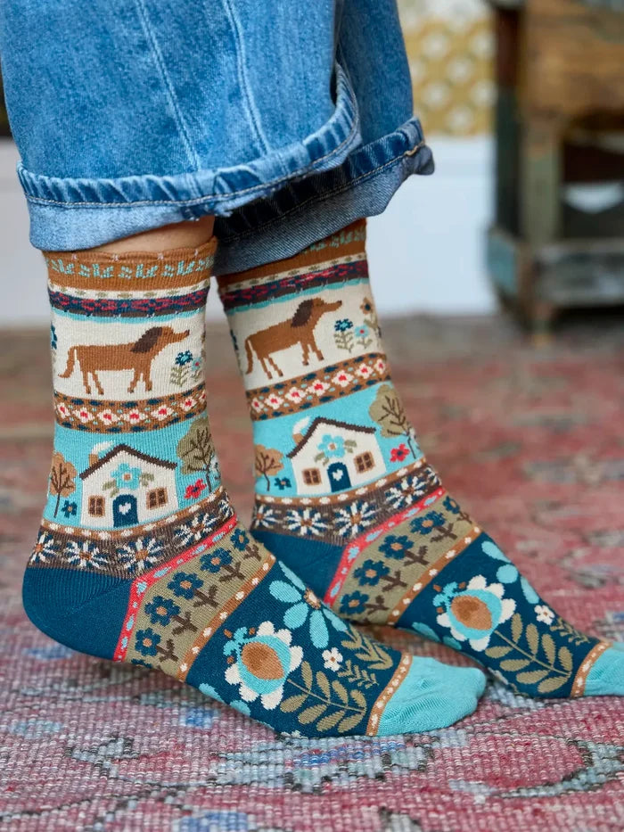 Boxed Boho Sock Set, Set of 3 - Cream Dog-view 1