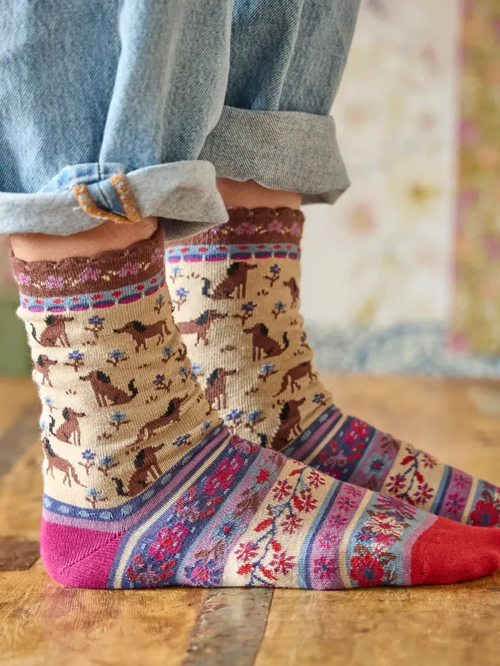 Boxed Boho Sock Set, Set of 3 - Cream Dog-view 2