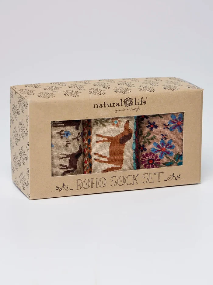 Boxed Boho Sock Set, Set of 3 - Cream Dog-view 4