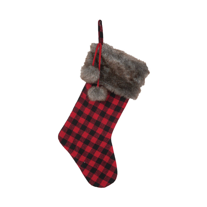 Buffalo Check Faux Fur Trimmed Stocking