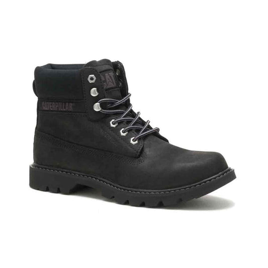 Black leather waterproof ankle boot with lace-up eyelets and padded collar