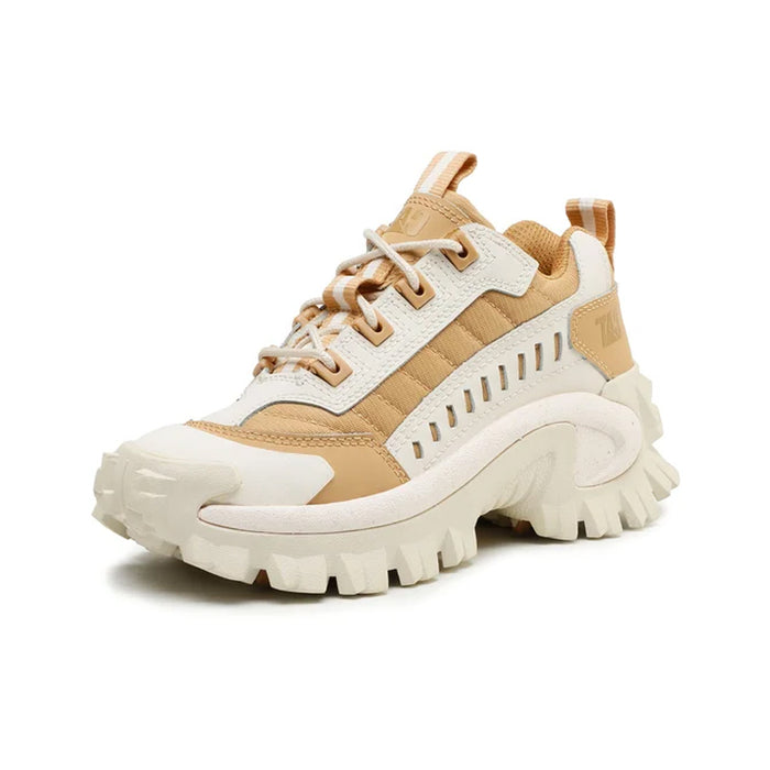 Men's chunky sneakers in beige and white, lace-up with thick rubber sole